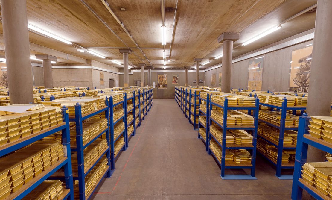 Secure bullion vault with gold bars